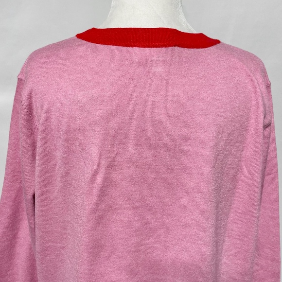 New Two Tone Button Front V-Neck Cardigan Sweater Pink Red Size Medium - Picture 11 of 15
